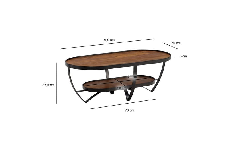 Sofabord Wohnling Massivt tre oval industriell stil med oppbevaring - Møbler - Bord - Sofabord