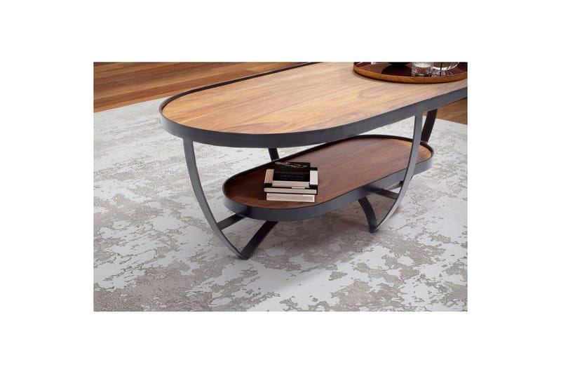 Sofabord Wohnling Massivt tre oval industriell stil med oppbevaring - Møbler - Bord - Sofabord