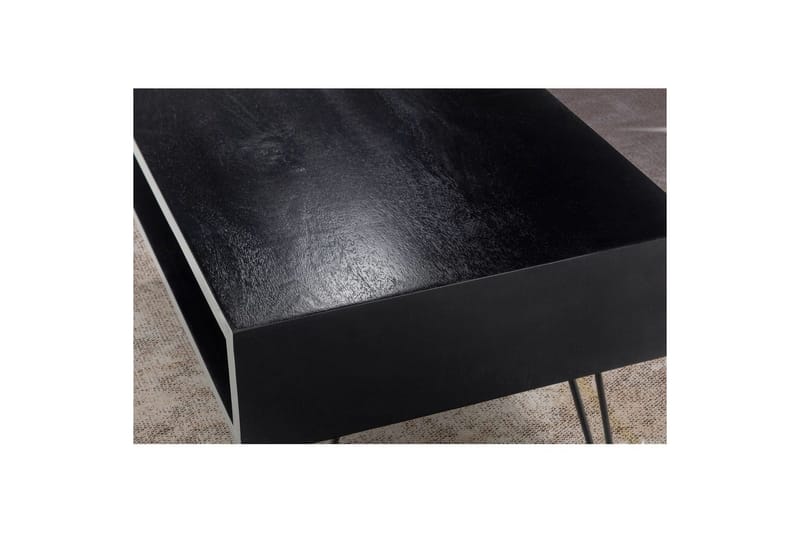 Sofabord Wohnling massivt tre rektangulær med stor lagringsplass, landlig stil Svart - Svart - Møbler - Bord - Sofabord