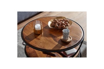 Sofabord Wohnling Massivt tre rundt 58 cm med 2 brett og sirkelformet metallramme - Møbler - Bord - Sofabord