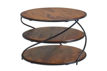 Sofabord Wohnling Massivt tre rundt 58 cm med 2 brett og sirkelformet metallramme - Møbler - Bord - Sofabord