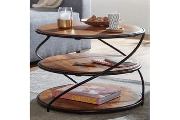 Sofabord Wohnling Massivt tre rundt 58 cm med 2 brett og sirkelformet metallramme - Møbler - Bord - Sofabord