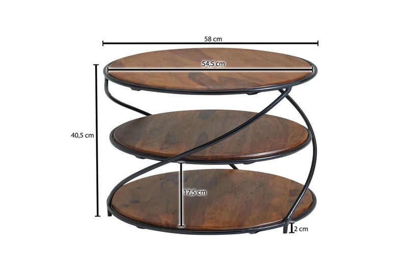 Sofabord Wohnling Massivt tre rundt 58 cm med 2 brett og sirkelformet metallramme - Møbler - Bord - Sofabord