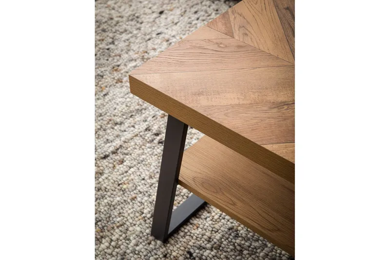 Sofabord Wohnling Massivt tremønster i fiskebein, lagringsplass 100 cm - Møbler - Bord - Sofabord