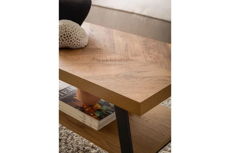 Sofabord Wohnling Massivt tremønster i fiskebein, lagringsplass 100 cm - Møbler - Bord - Sofabord