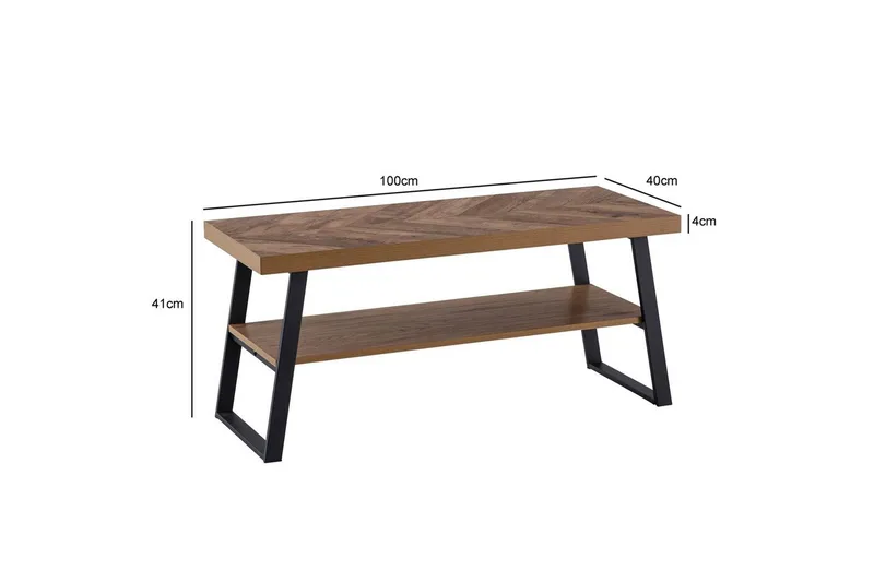 Sofabord Wohnling Massivt tremønster i fiskebein, lagringsplass 100 cm - Møbler - Bord - Sofabord