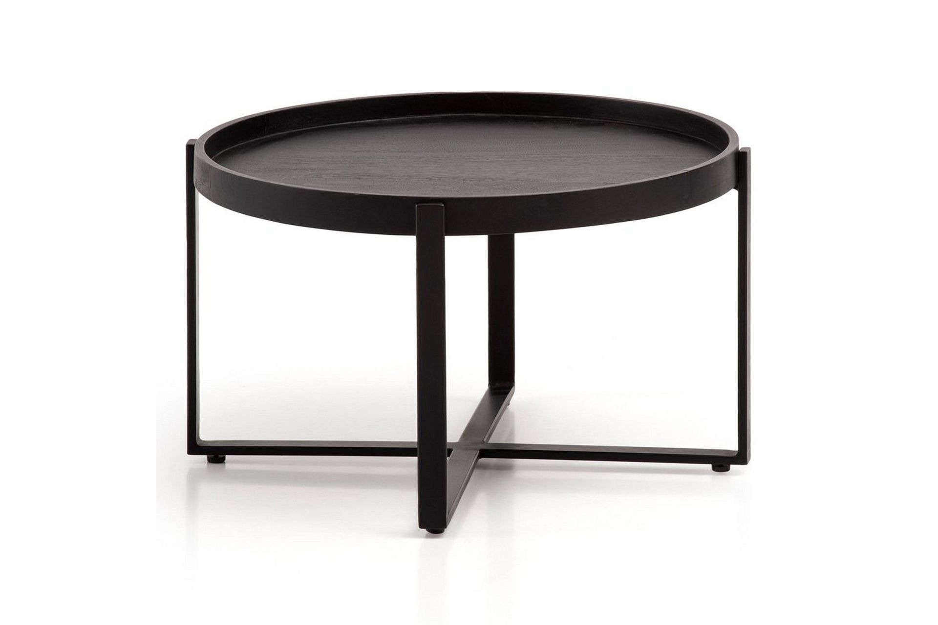 Sofabord Wohnling Massivt treverk rund 60 cm med klassisk utseende metallramme moderne -