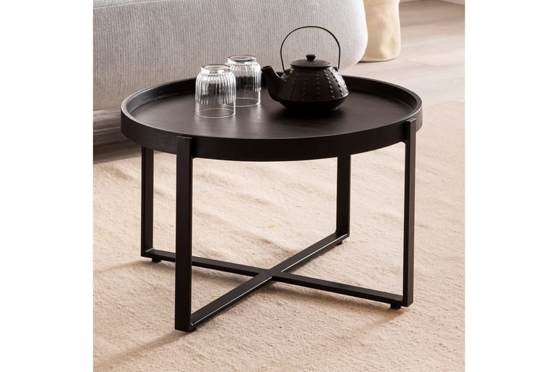 Sofabord Wohnling Massivt treverk rund 60 cm med klassisk utseende metallramme moderne - Møbler - Bord - Sofabord