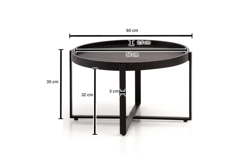 Sofabord Wohnling Massivt treverk rund 60 cm med klassisk utseende metallramme moderne - Møbler - Bord - Sofabord