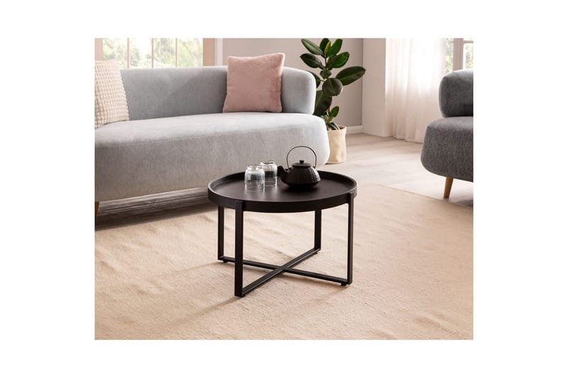 Sofabord Wohnling Massivt treverk rund 60 cm med klassisk utseende metallramme moderne - Møbler - Bord - Sofabord