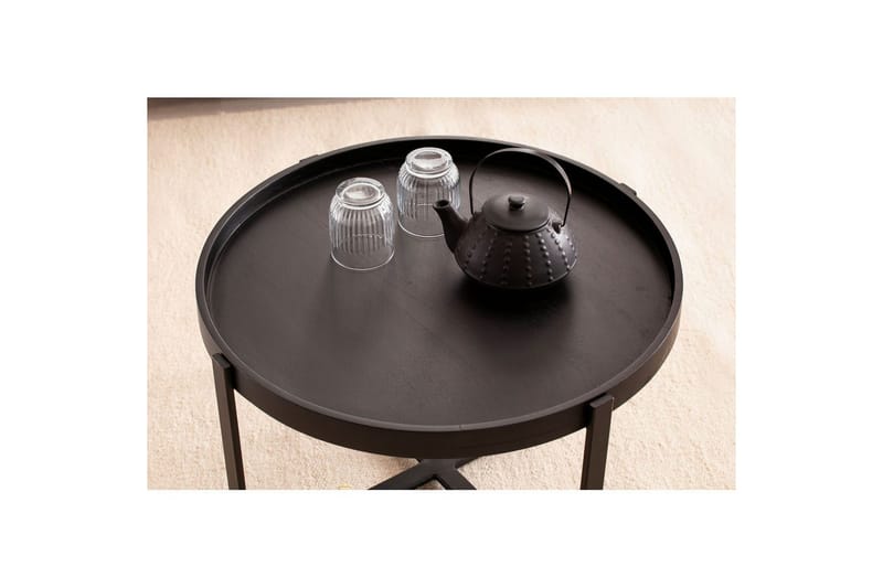 Sofabord Wohnling Massivt treverk rund 60 cm med klassisk utseende metallramme moderne - Møbler - Bord - Sofabord