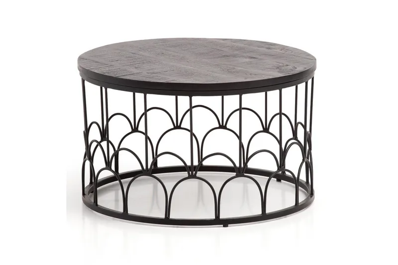 Sofabord Wohnling Massivt treverk rund 60 cm med moderne metallramme moderne, undefined