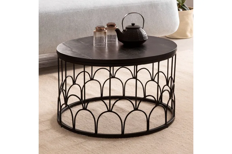 Sofabord Wohnling Massivt treverk rund 60 cm med moderne metallramme moderne - Møbler - Bord - Sofabord