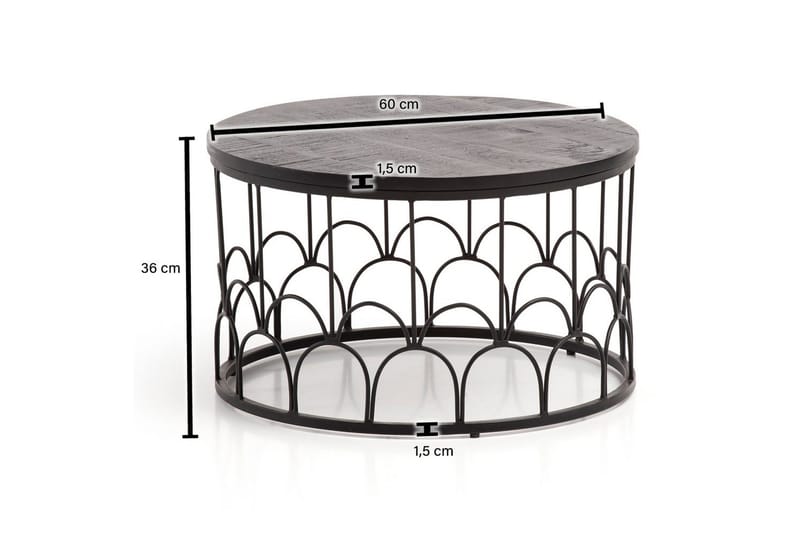 Sofabord Wohnling Massivt treverk rund 60 cm med moderne metallramme moderne - Møbler - Bord - Sofabord