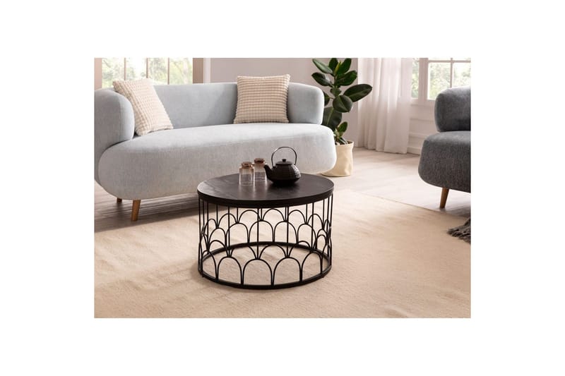 Sofabord Wohnling Massivt treverk rund 60 cm med moderne metallramme moderne - Møbler - Bord - Sofabord