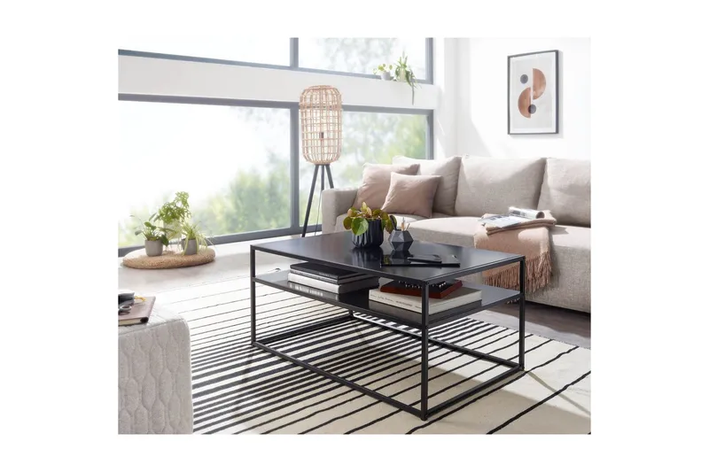 Sofabord Wohnling metall rektangulær med brett, moderne stil Svart - Svart - Møbler - Bord - Sofabord