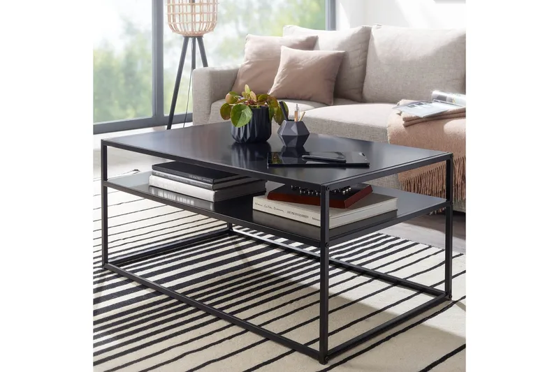 Sofabord Wohnling metall rektangulær med brett, moderne stil Svart - Svart - Møbler - Bord - Sofabord