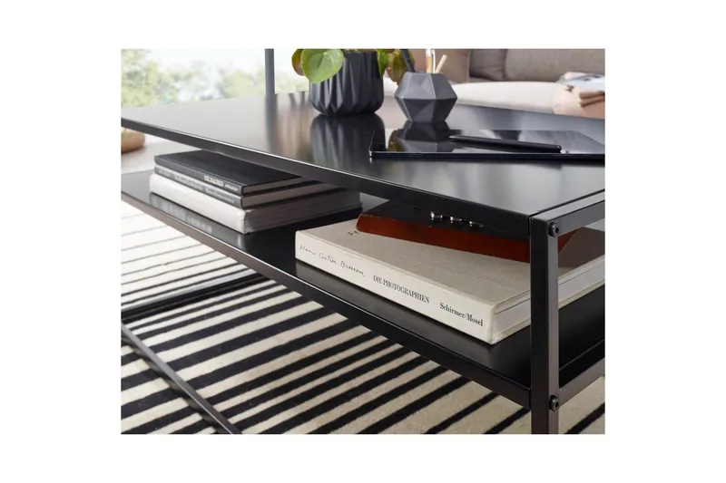 Sofabord Wohnling metall rektangulær med brett, moderne stil Svart - Svart - Møbler - Bord - Sofabord