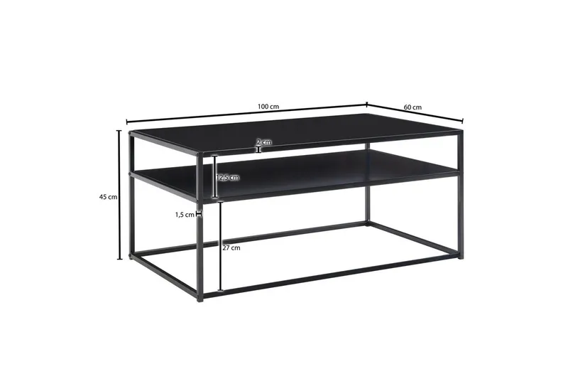 Sofabord Wohnling metall rektangulær med brett, moderne stil Svart - Svart - Møbler - Bord - Sofabord