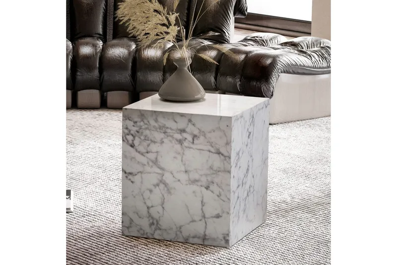 Sofabord Wohnling MONOBLOC marmorlook 40x40x45 cm, moderne stil Marmor Hvit - Marmor Hvit - Møbler - Bord - Sofabord