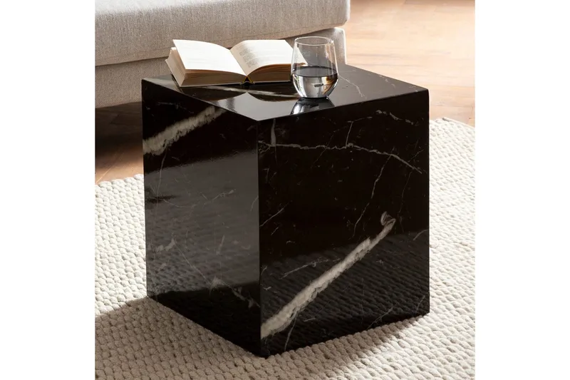 Sofabord Wohnling MONOBLOC marmorlook 40x40x45 cm, moderne stil Svart marmor - Svart marmor - Møbler - Bord - Sofabord
