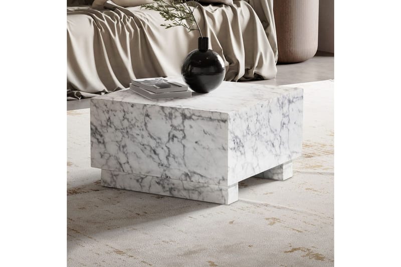 Sofabord Wohnling MONOBLOC moderne look, 60x60x35 cm, løperben Marmor Hvit - Marmor Hvit - Møbler - Bord - Sofabord