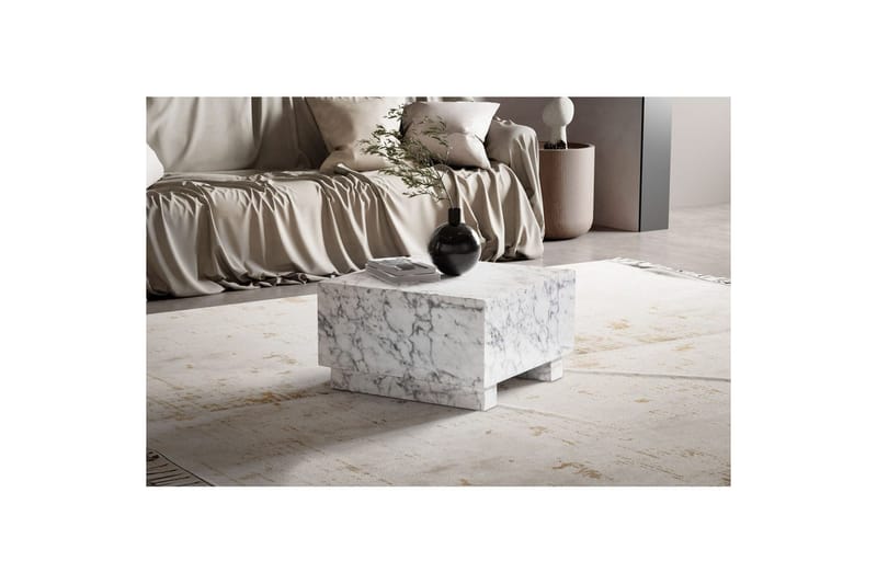 Sofabord Wohnling MONOBLOC moderne look, 60x60x35 cm, løperben Marmor Hvit - Marmor Hvit - Møbler - Bord - Sofabord