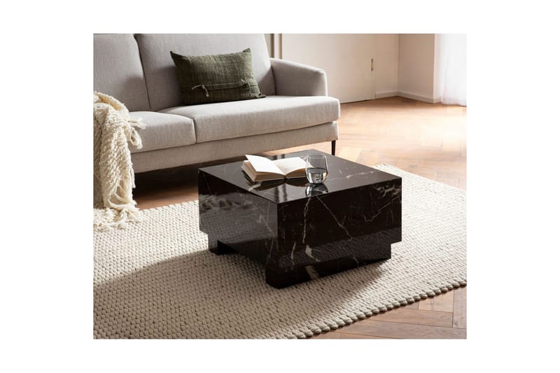 Sofabord Wohnling MONOBLOC moderne look, 60x60x35 cm, løperben Svart marmor - Svart marmor - Møbler - Bord - Sofabord