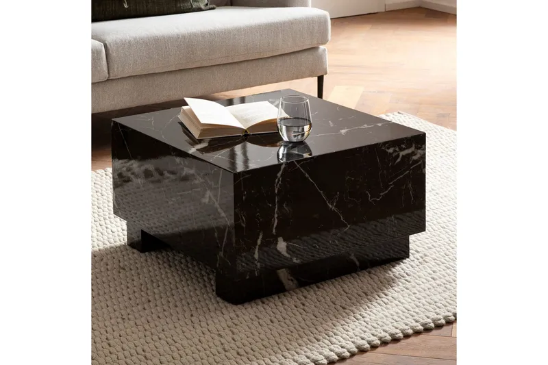 Sofabord Wohnling MONOBLOC moderne look, 60x60x35 cm, løperben Svart marmor - Svart marmor - Møbler - Bord - Sofabord