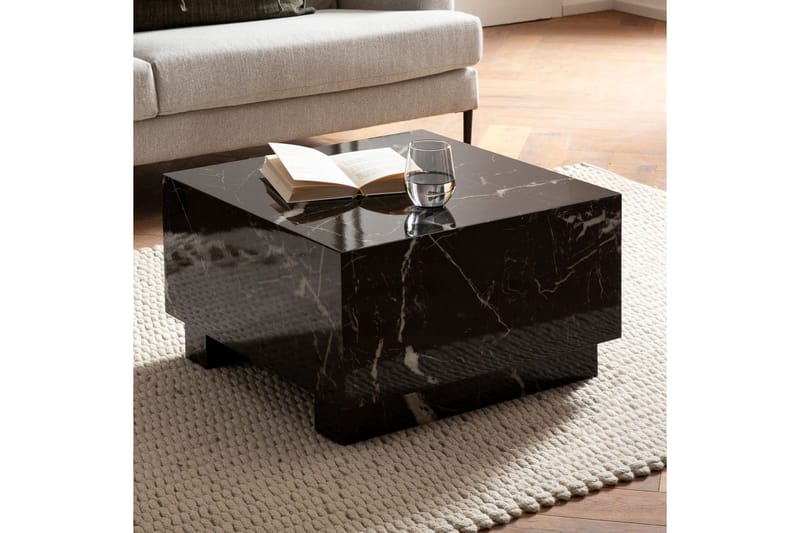 Sofabord Wohnling MONOBLOC moderne look, 60x60x35 cm, løperben Svart marmor - Svart marmor - Møbler - Bord - Sofabord