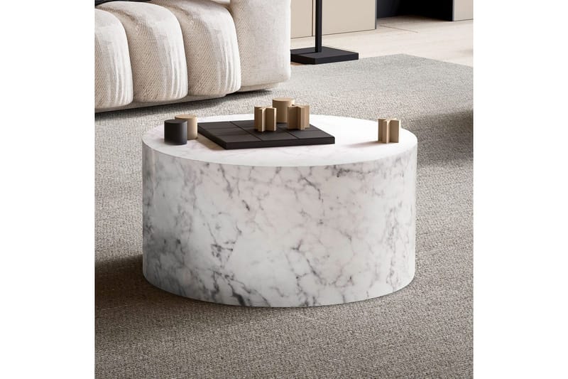 Sofabord Wohnling MONOBLOC rund 60 cm, moderne stil Marmor Hvit - Marmor Hvit - Møbler - Bord - Sofabord