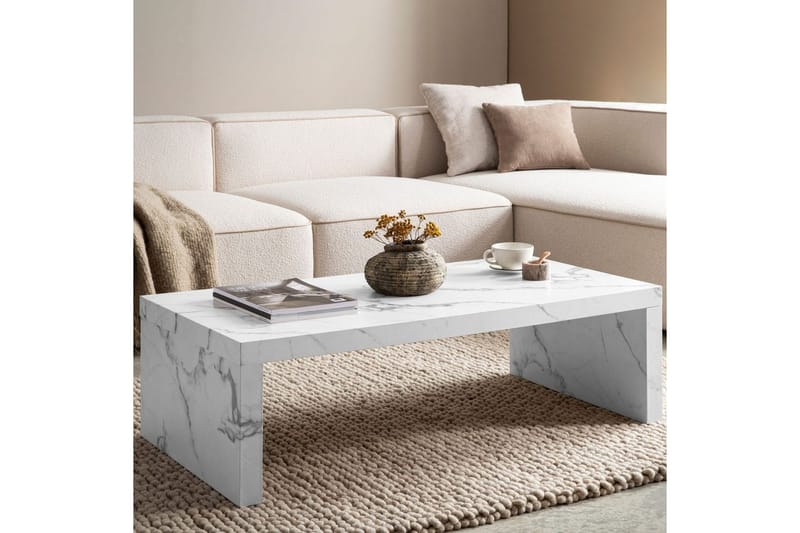 Sofabord Wohnling rektangulær 110 cm, steinoptikk, moderne utseende Marmor Hvit - Marmor Hvit - Møbler - Bord - Sofabord