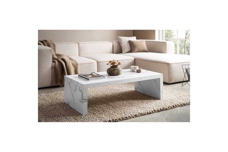 Sofabord Wohnling rektangulær 110 cm, steinoptikk, moderne utseende Marmor Hvit - Marmor Hvit - Møbler - Bord - Sofabord