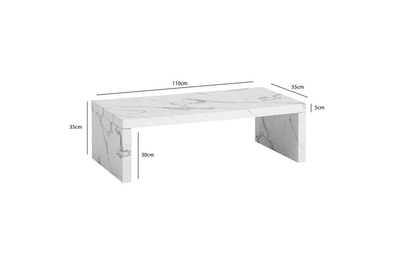 Sofabord Wohnling rektangulær 110 cm, steinoptikk, moderne utseende Marmor Hvit - Marmor Hvit - Møbler - Bord - Sofabord