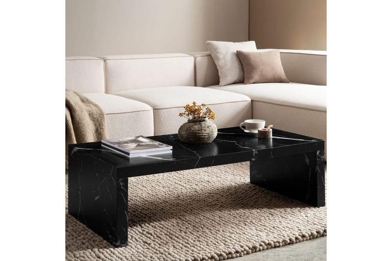 Sofabord Wohnling rektangulær 110 cm, steinoptikk, moderne utseende Svart marmor - Svart marmor - Møbler - Bord - Sofabord