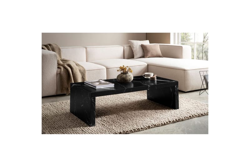 Sofabord Wohnling rektangulær 110 cm, steinoptikk, moderne utseende Svart marmor - Svart marmor - Møbler - Bord - Sofabord