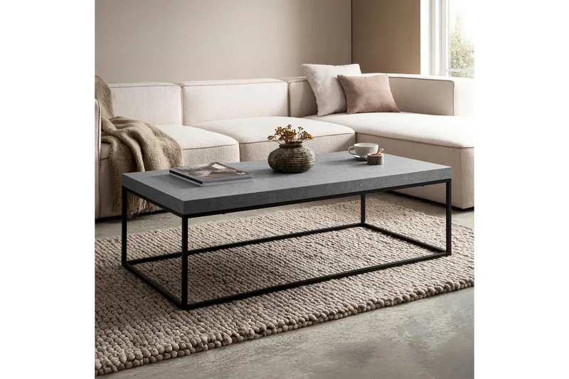 Sofabord Wohnling rektangulær 120 cm, steinoptikk, moderne utseende Grå - Grå - Møbler - Bord - Sofabord