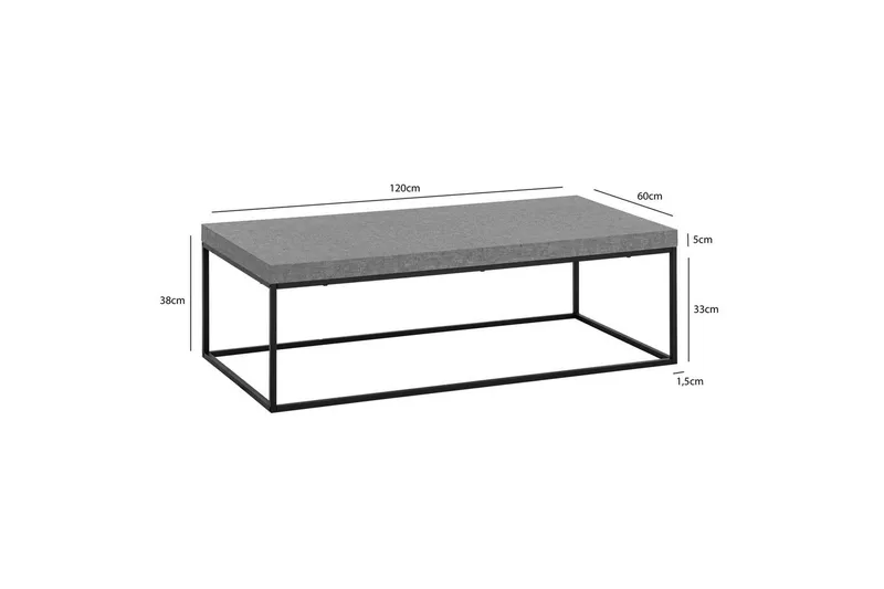 Sofabord Wohnling rektangulær 120 cm, steinoptikk, moderne utseende Grå - Grå - Møbler - Bord - Sofabord