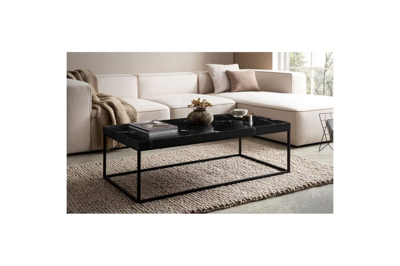 Sofabord Wohnling rektangulær 120 cm, steinoptikk, moderne utseende Svart marmor - Svart marmor - Møbler - Bord - Sofabord