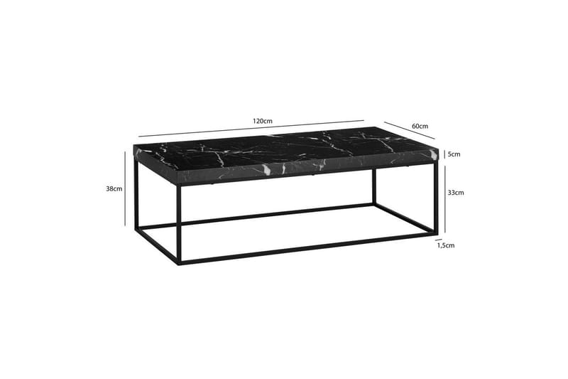 Sofabord Wohnling rektangulær 120 cm, steinoptikk, moderne utseende Svart marmor - Svart marmor - Møbler - Bord - Sofabord