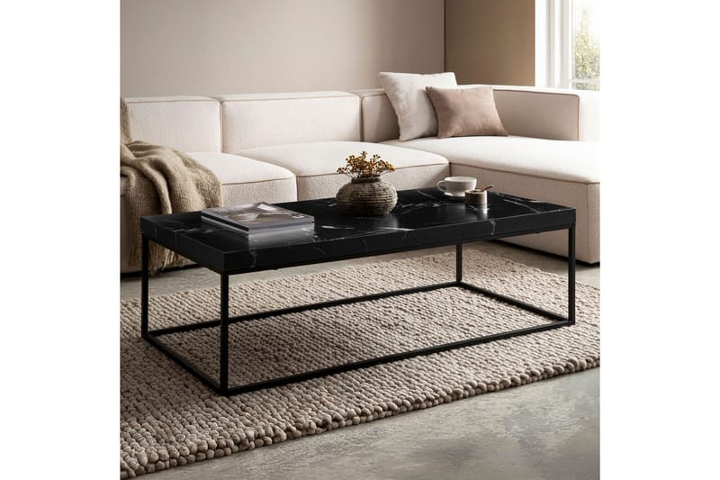 Sofabord Wohnling rektangulær 120 cm, steinoptikk, moderne utseende Svart marmor - Svart marmor - Møbler - Bord - Sofabord