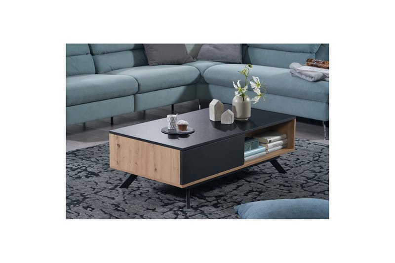 Sofabord Wohnling Rektangulær MDF, eikeutseende med stor skuffebakke, moderne utseende - Møbler - Bord - Sofabord