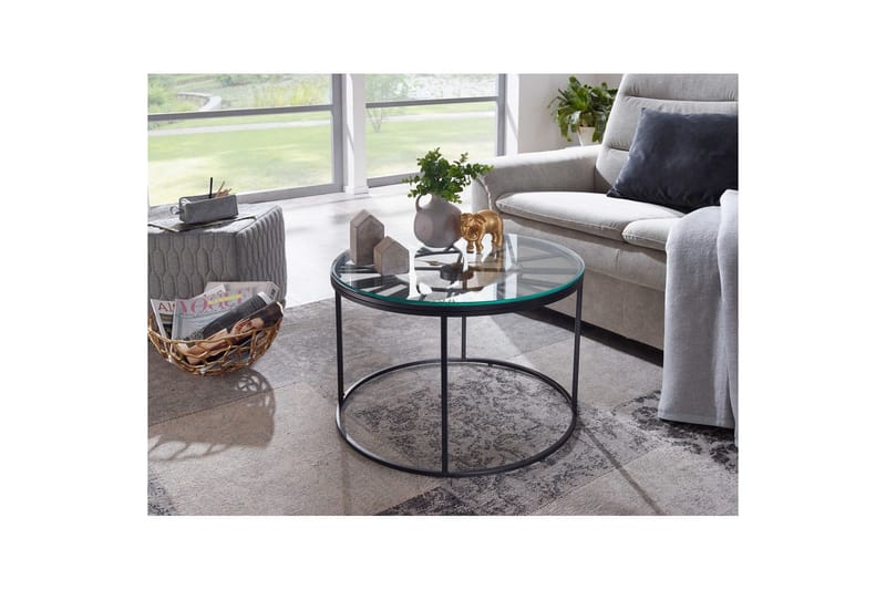 Sofabord Wohnling Rund 60 cm Sikkerhetsglass Klokkestil - Møbler - Bord - Sofabord