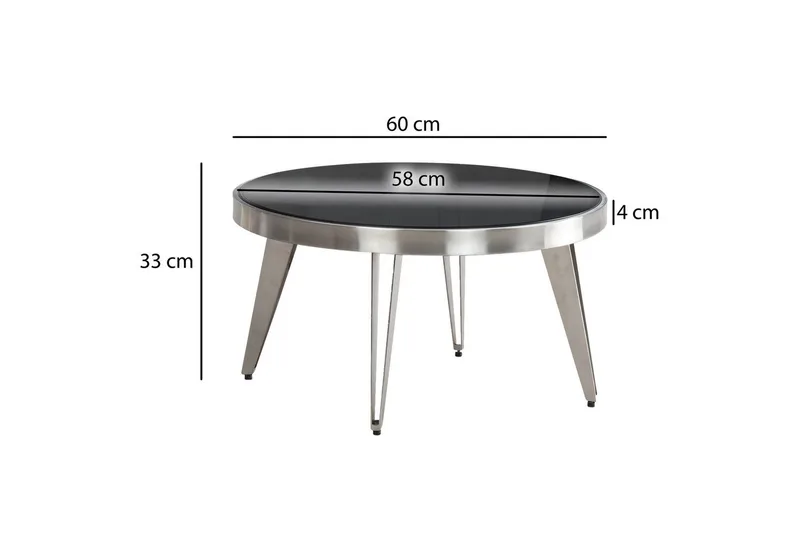 Sofabord Wohnling Rund 60 cm Sikkerhetsglass Matt Sølv 4 Beins Metallramme Moderne - Møbler - Bord - Sofabord