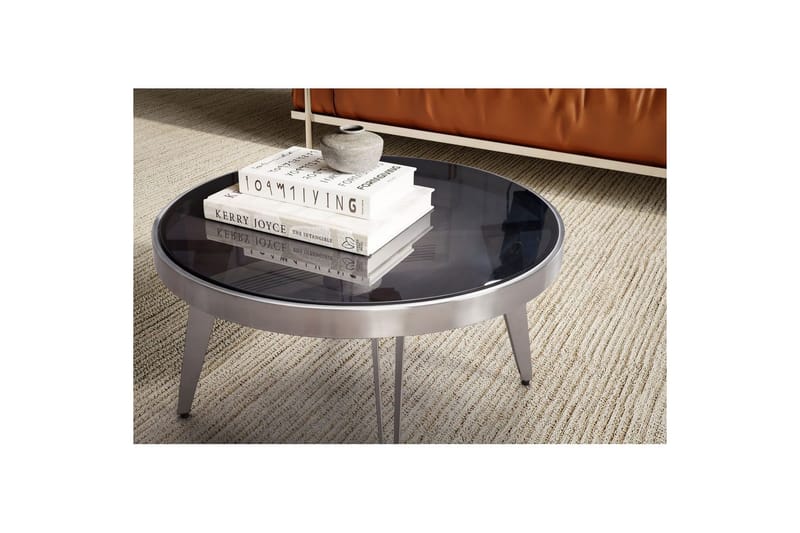 Sofabord Wohnling Rund 60 cm Sikkerhetsglass Matt Sølv 4 Beins Metallramme Moderne - Møbler - Bord - Sofabord