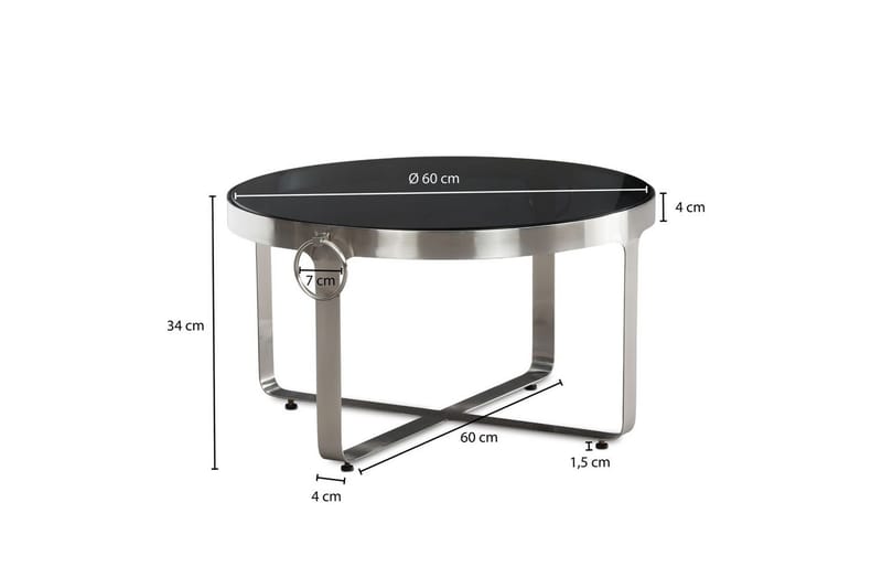Sofabord Wohnling Rund 60 cm Sikkerhetsglass Matt Sølv Metallramme Moderne - Møbler - Bord - Sofabord