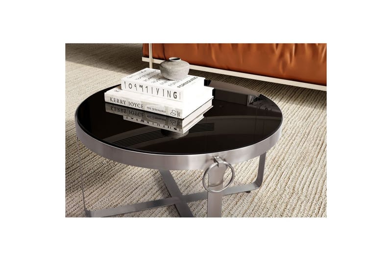 Sofabord Wohnling Rund 60 cm Sikkerhetsglass Matt Sølv Metallramme Moderne - Møbler - Bord - Sofabord