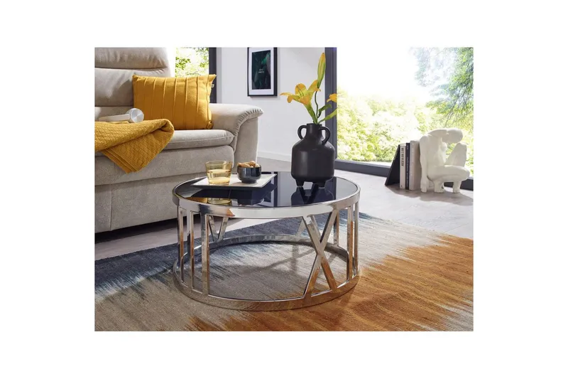Sofabord Wohnling Rund 60 cm Sikkerhetsglass Romertall Krom Moderne - Møbler - Bord - Sofabord