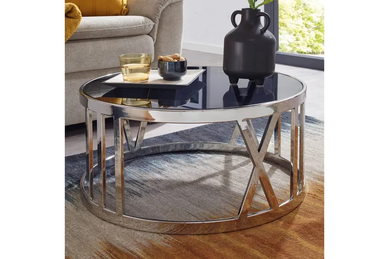 Sofabord Wohnling Rund 60 cm Sikkerhetsglass Romertall Krom Moderne - Møbler - Bord - Sofabord