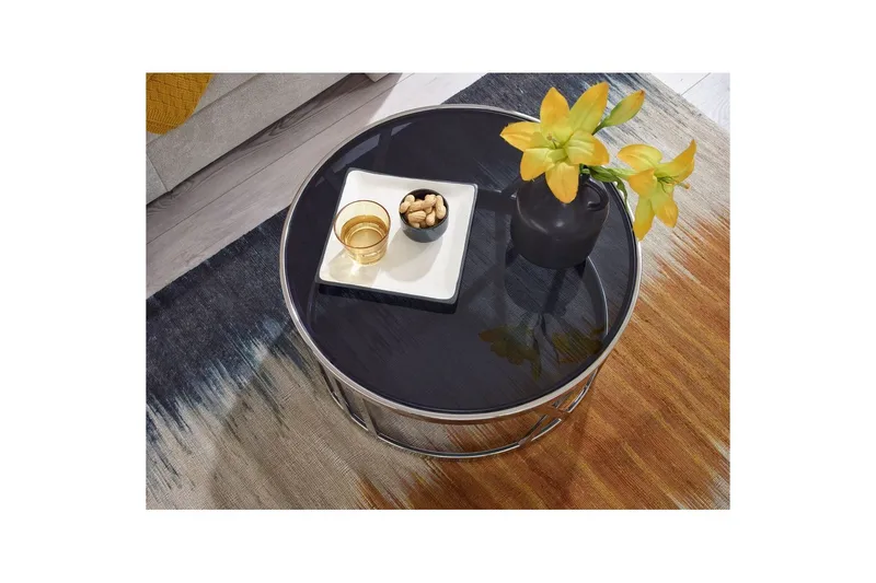 Sofabord Wohnling Rund 60 cm Sikkerhetsglass Romertall Krom Moderne - Møbler - Bord - Sofabord